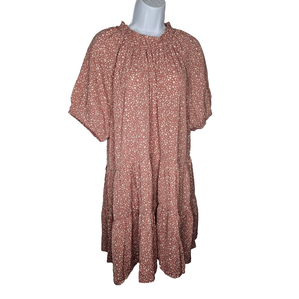 Hayden LA Tiered‎ Babydoll Dress 1XL Pink White Ditsy Floral Ruffle Boho NWT
